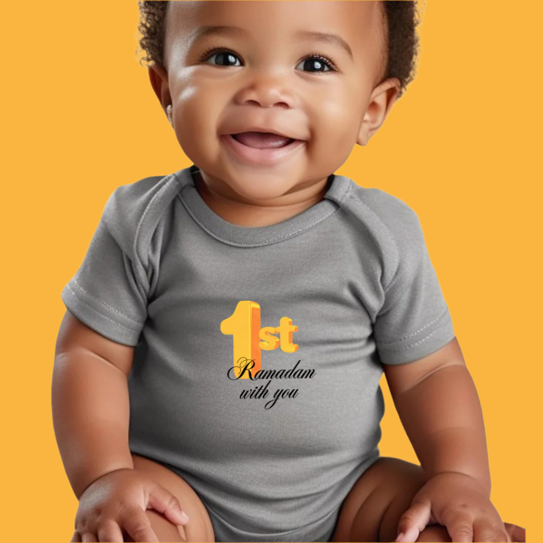 First Ramadan Baby Bodysuit, Cotton Romper with Islamic Holiday Design